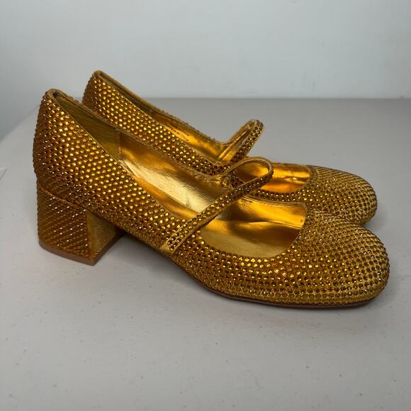 Jeffrey Campbell Gold Velvet Regal Mary Jane Pump Size 5 - Picture 2 of 9